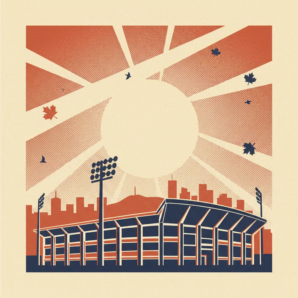 Stylized illustration of Percival Molson Memorial Stadium in Montréal, Québec