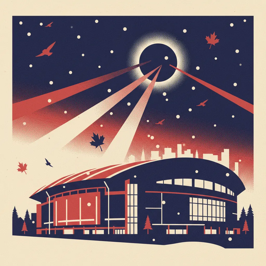 Stylized illustration of Place Bell in Laval, Québec
