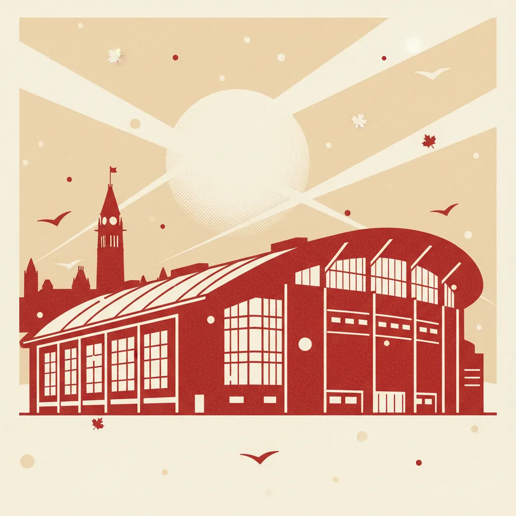 Stylized illustration of TD Place Arena in Ottawa, Ontario