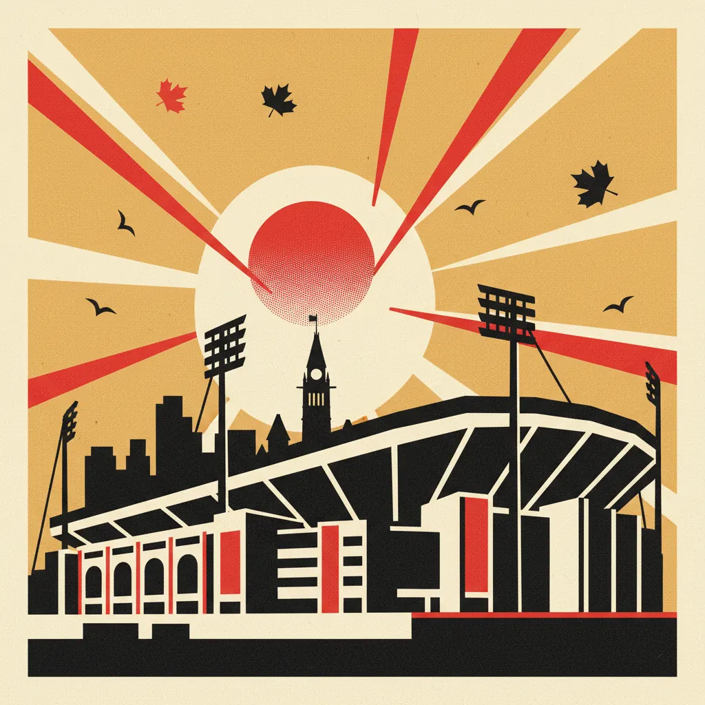 Stylized illustration of TD Place Stadium in Ottawa, Ontario